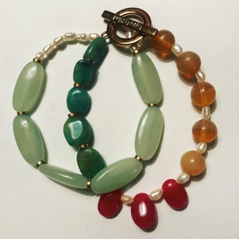Gorgeous Handmade Aventurine, Pearls, Citrine Double Bracelet One of a Kind